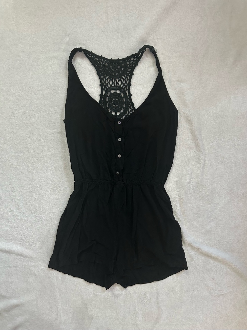Eight Sixty Crochet Back Button Front Romper in Black Size Small Boho Festival